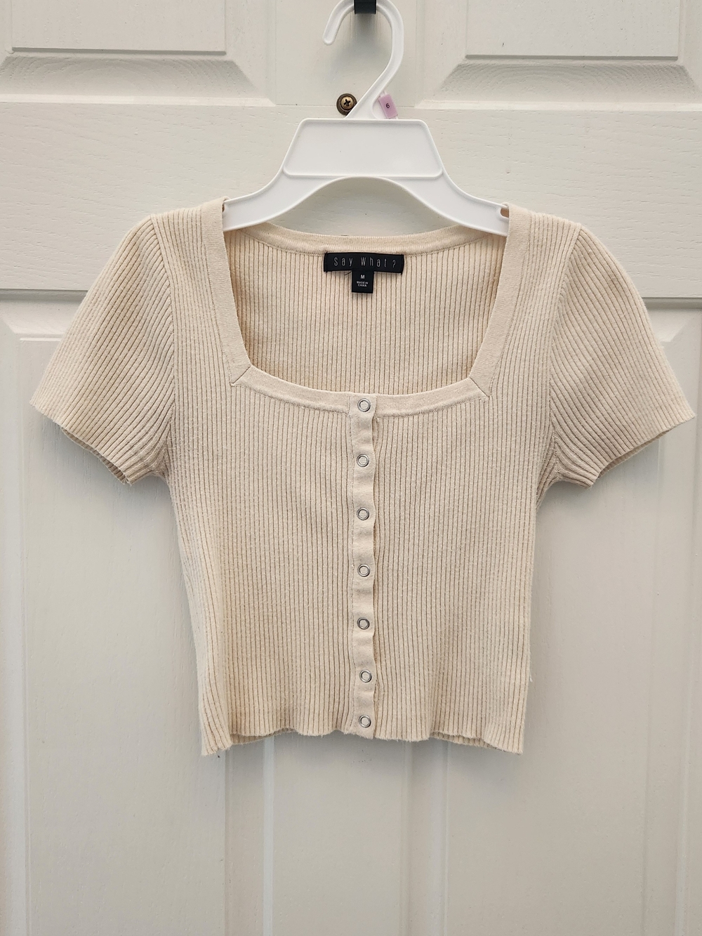 Say What? Cream Ribbed Button-Front Crop Top